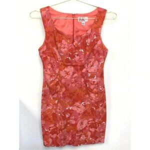 R and K Womens Red White Floral Sleeveless Ruched Sheath Dress Petite Size 8P